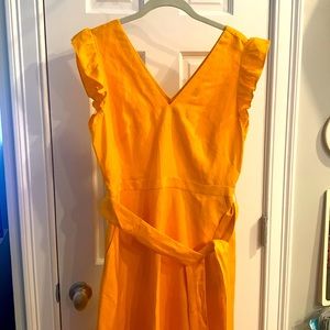 NWT Loft marigold linen blend cutout button back midi dress 6